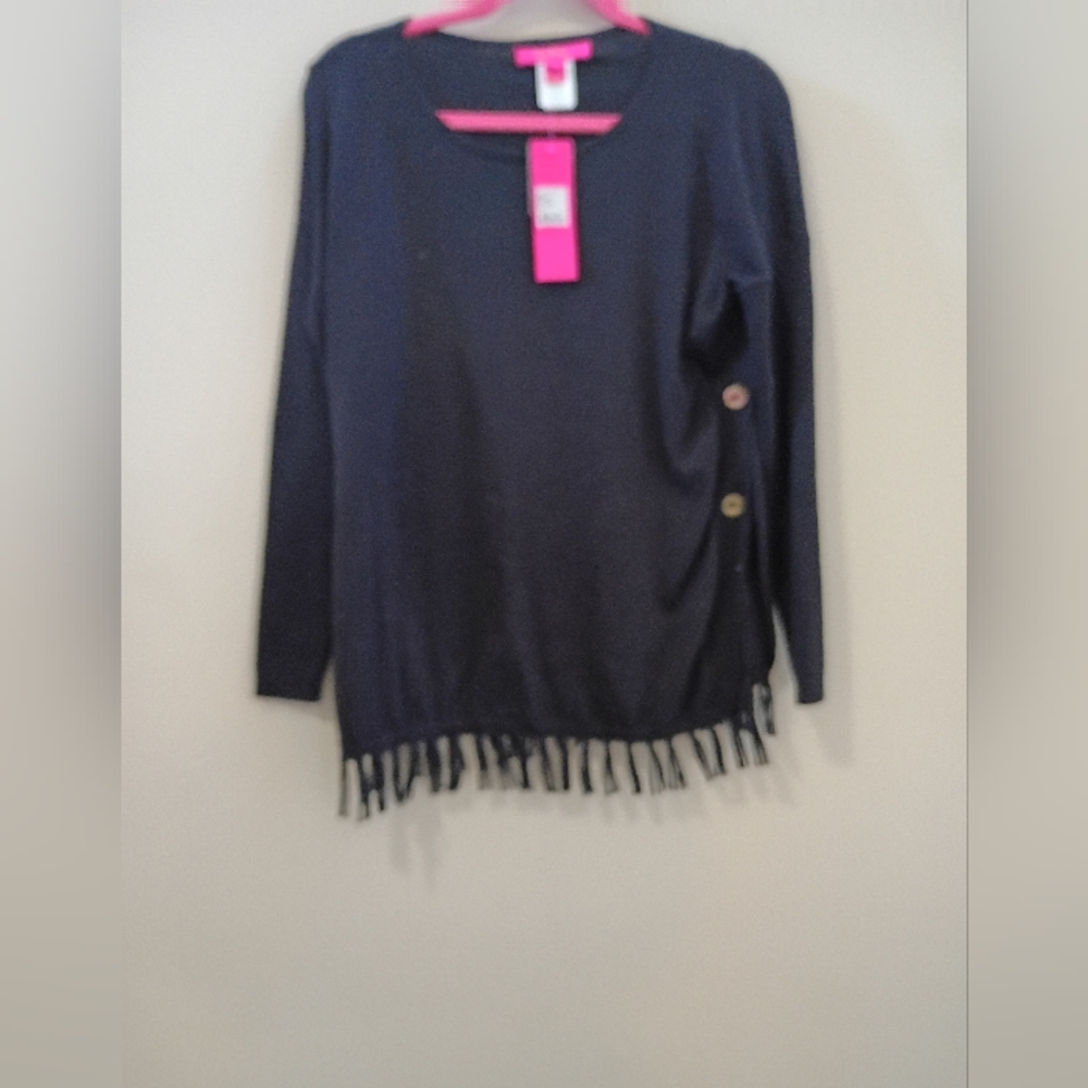 Navy Fringe Sweater